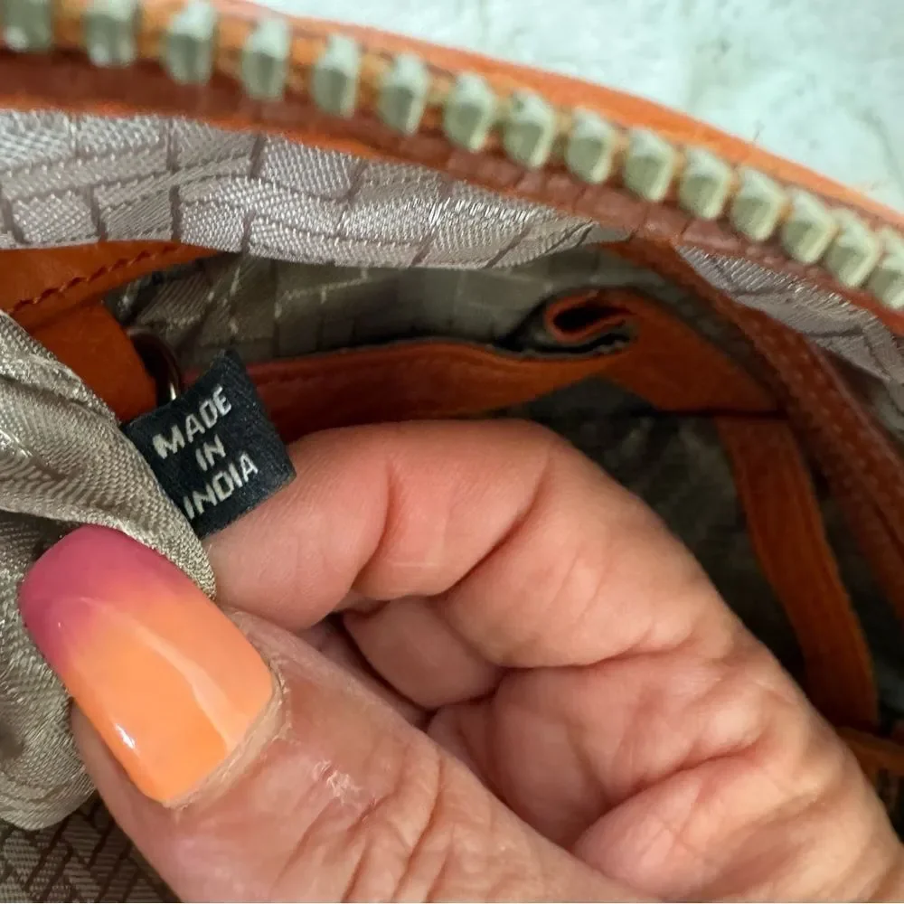 Cole Haan Pebbled Leather Zip Braided Strap Shoulder Hobo Bag Handbag Orange